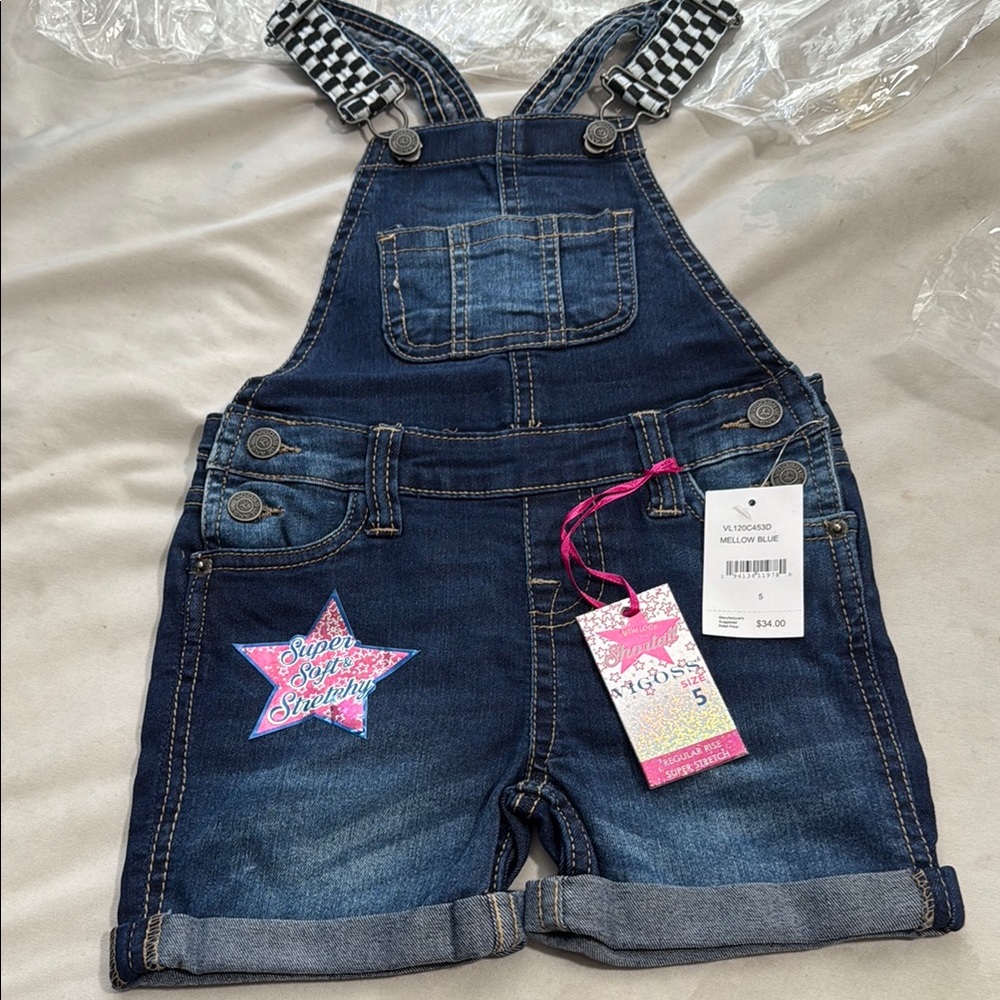 Vigoss Blue Denim Overalls with Checkered Straps